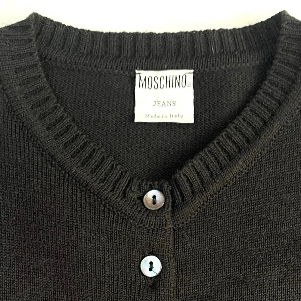Auc Moschno Rhinestones embellished Lana Wool Black cardigan S - Picture 4 of 14